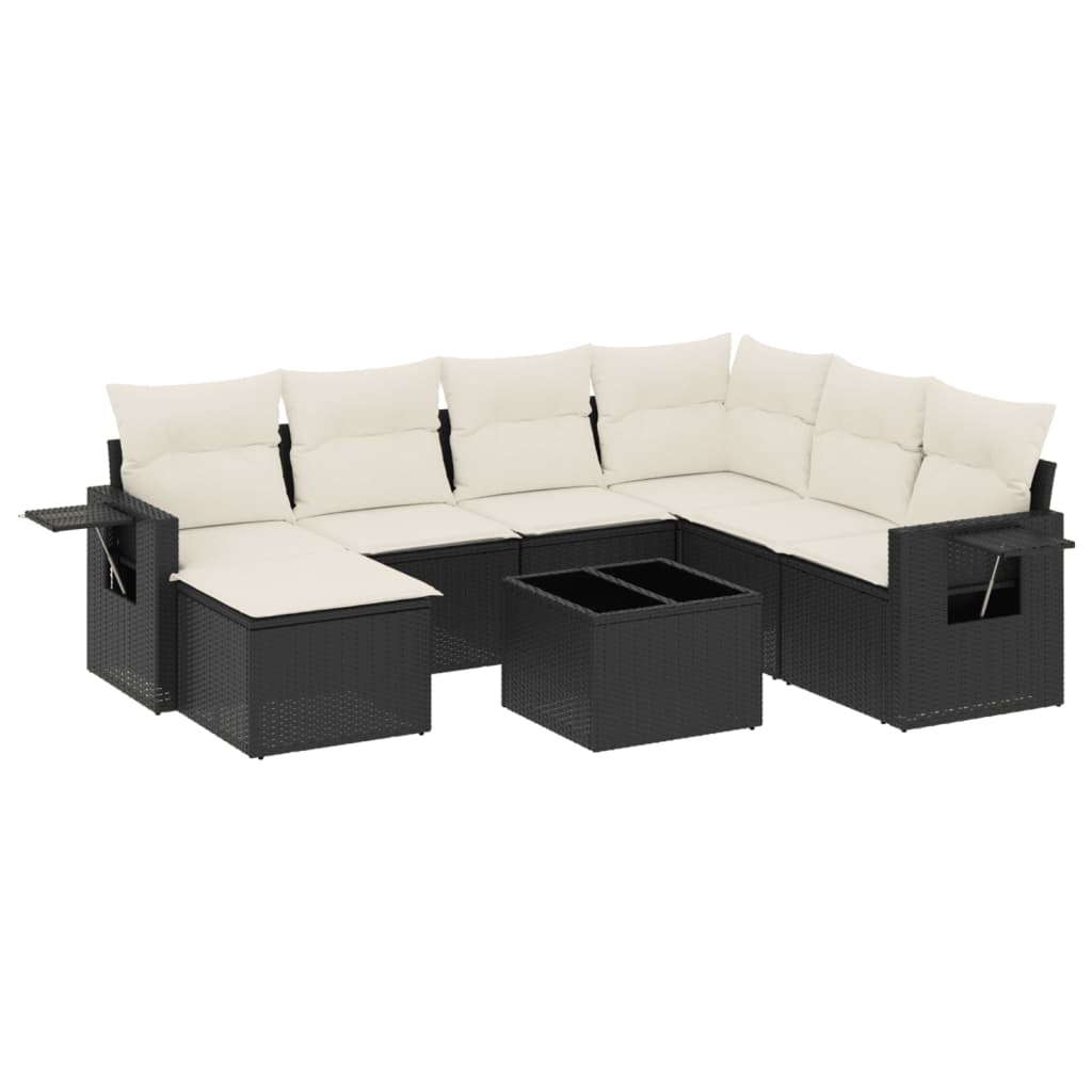 Set mobilier de grădină cu perne, 8 piese, negru, poliratan