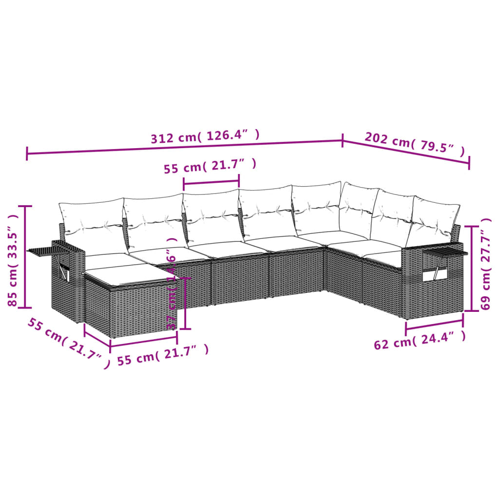 Set mobilier de grădină cu perne, 8 piese, negru, poliratan