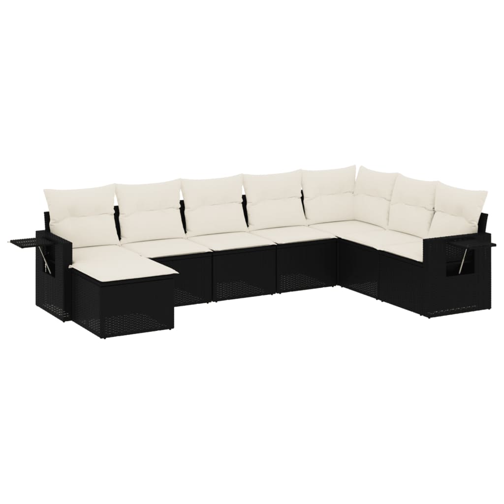 Set mobilier de grădină cu perne, 8 piese, negru, poliratan