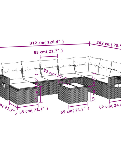 Загрузите изображение в средство просмотра галереи, Set mobilier de grădină cu perne, 9 piese, negru, poliratan
