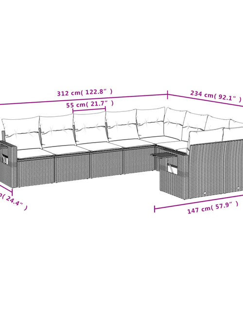 Încărcați imaginea în vizualizatorul Galerie, Set canapele de grădină, 9 piese, cu perne, bej, poliratan
