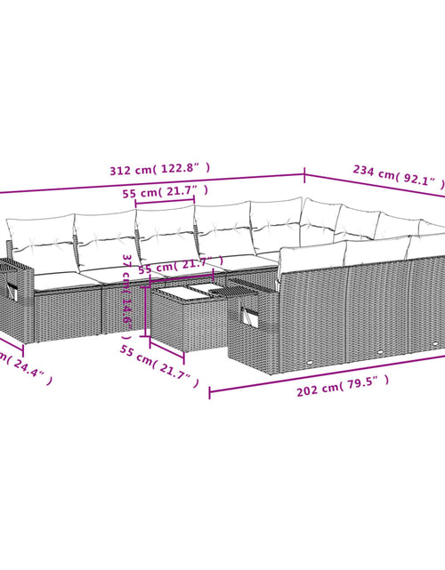 Încărcați imaginea în vizualizatorul Galerie, Set canapele de grădină cu perne, 11 piese, bej, poliratan
