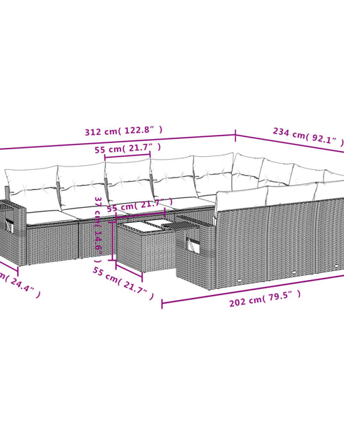 Загрузите изображение в средство просмотра галереи, Set canapele de grădină cu perne, 11 piese, maro, poliratan
