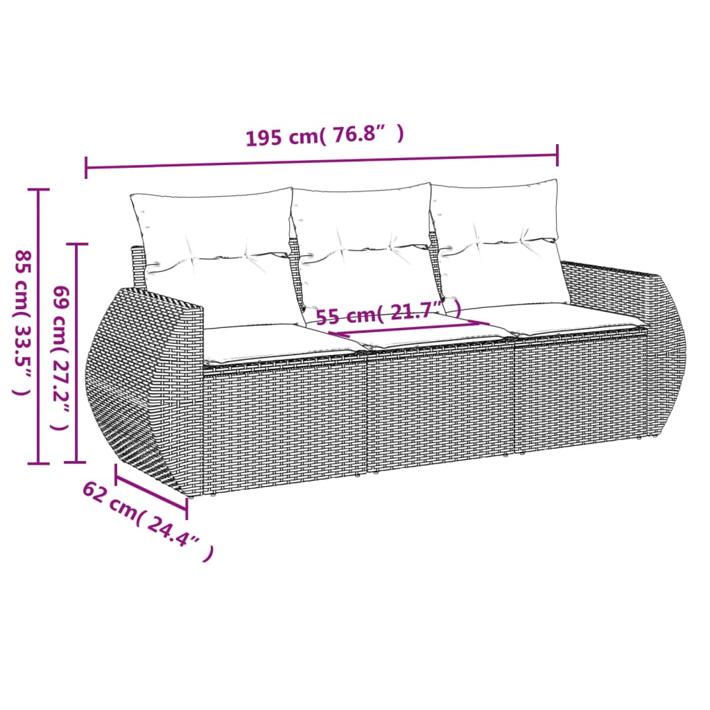 Set canapele de grădină, 3 piese, cu perne, bej, poliratan