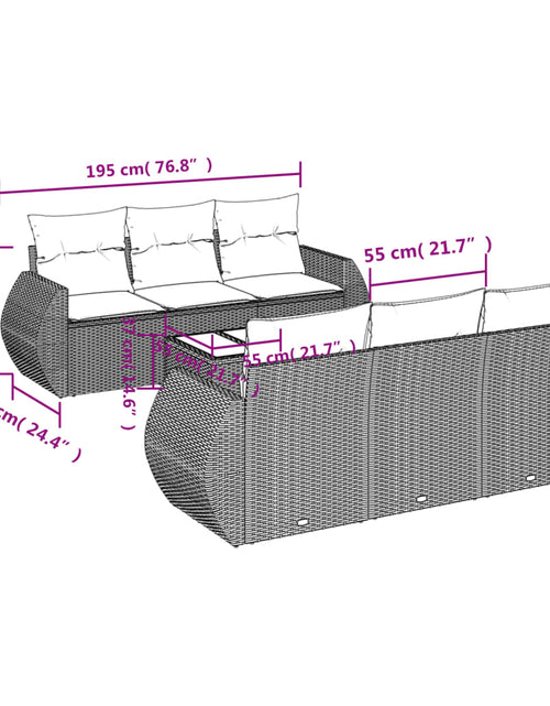 Încărcați imaginea în vizualizatorul Galerie, Set canapele de grădină cu perne, 7 piese, maro, poliratan
