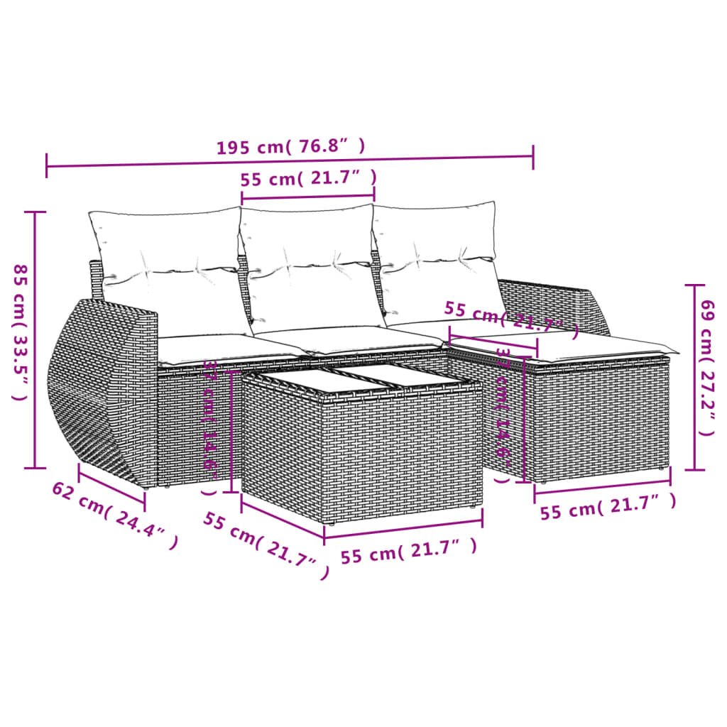 Set canapele de grădină cu perne, 5 piese, bej, poliratan