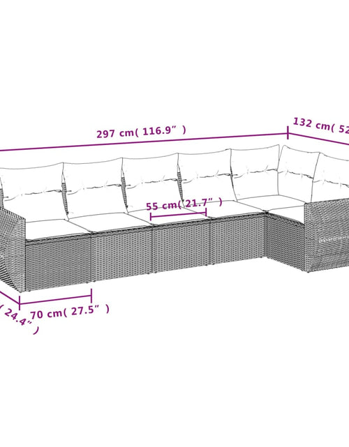 Încărcați imaginea în vizualizatorul Galerie, Set canapele de grădină cu perne, 6 piese, maro, poliratan
