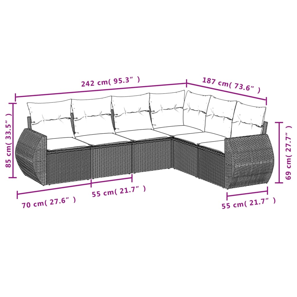 Set canapele de grădină cu perne, 6 piese, bej, poliratan