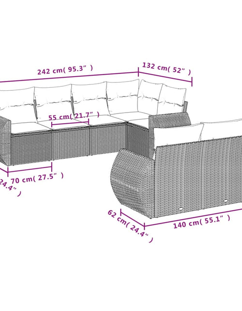 Încărcați imaginea în vizualizatorul Galerie, Set canapele de grădină cu perne, 7 piese, maro, poliratan
