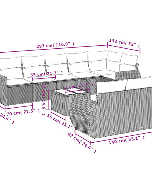 Загрузите изображение в средство просмотра галереи, Set canapele de grădină, 9 piese, cu perne, bej, poliratan
