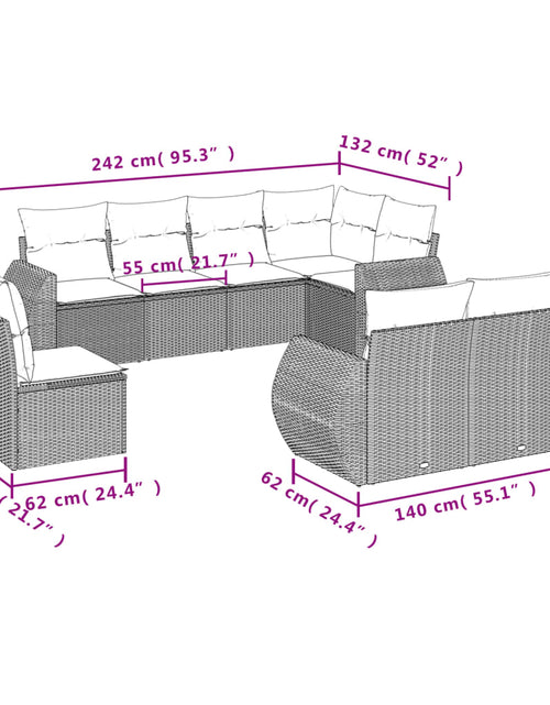 Încărcați imaginea în vizualizatorul Galerie, Set canapele de grădină cu perne, 8 piese, maro, poliratan
