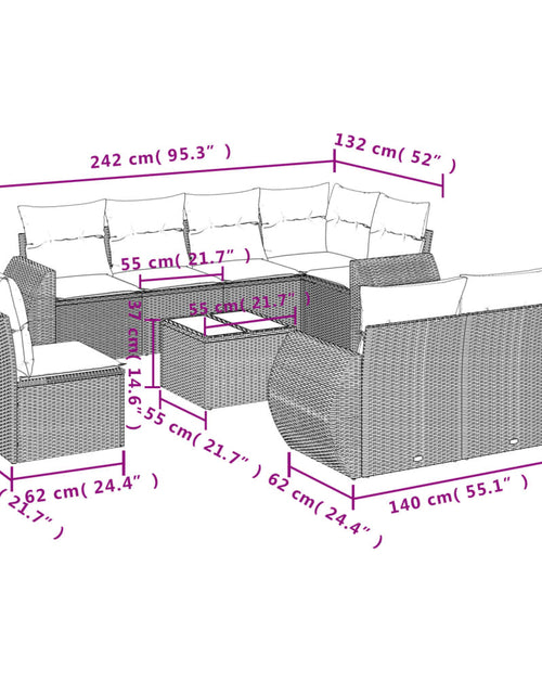 Încărcați imaginea în vizualizatorul Galerie, Set canapele de grădină, 9 piese, cu perne, bej, poliratan
