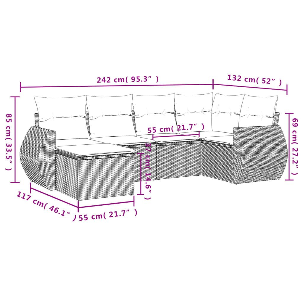 Set canapele de grădină cu perne, 6 piese, bej, poliratan