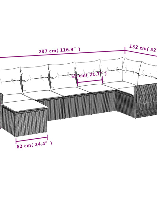 Încărcați imaginea în vizualizatorul Galerie, Set canapele de grădină cu perne, 7 piese, maro, poliratan
