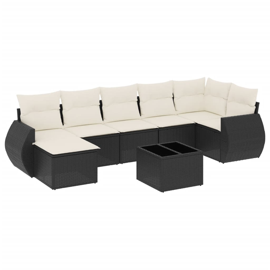 Set mobilier de grădină cu perne, 8 piese, negru, poliratan