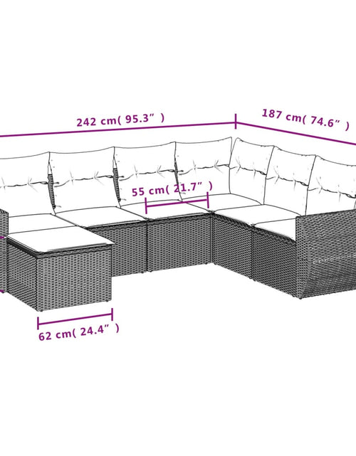 Încărcați imaginea în vizualizatorul Galerie, Set canapele de grădină cu perne, 7 piese, maro, poliratan
