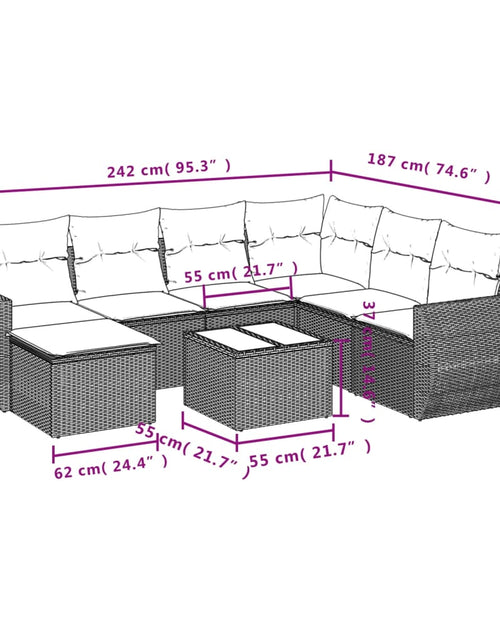 Încărcați imaginea în vizualizatorul Galerie, Set mobilier de grădină cu perne, 8 piese, negru, poliratan
