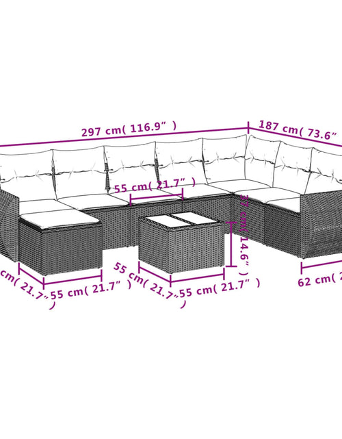 Încărcați imaginea în vizualizatorul Galerie, Set mobilier de grădină cu perne, 9 piese, negru, poliratan
