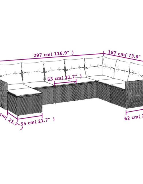 Загрузите изображение в средство просмотра галереи, Set mobilier de grădină cu perne, 9 piese, negru, poliratan
