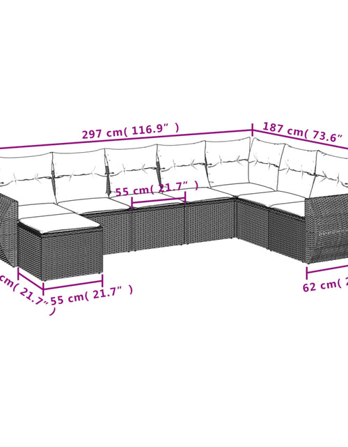 Încărcați imaginea în vizualizatorul Galerie, Set canapele de grădină, 9 piese, cu perne, bej, poliratan
