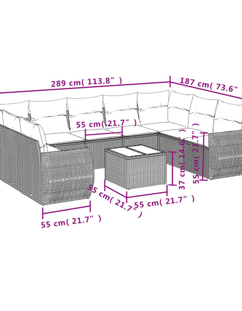 Загрузите изображение в средство просмотра галереи, Set mobilier de grădină cu perne, 10 piese, gri, poliratan
