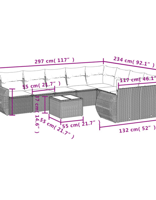 Загрузите изображение в средство просмотра галереи, Set mobilier de grădină cu perne, 10 piese, gri, poliratan
