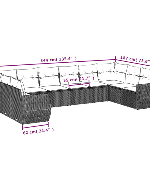 Încărcați imaginea în vizualizatorul Galerie, Set canapele de grădină cu perne, 11 piese, negru, poliratan
