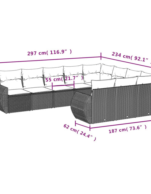 Загрузите изображение в средство просмотра галереи, Set canapele de grădină cu perne, 10 piese, maro, poliratan
