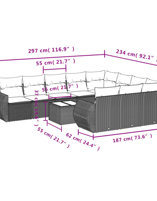 Încărcați imaginea în vizualizatorul Galerie, Set canapele de grădină cu perne, 11 piese, maro, poliratan
