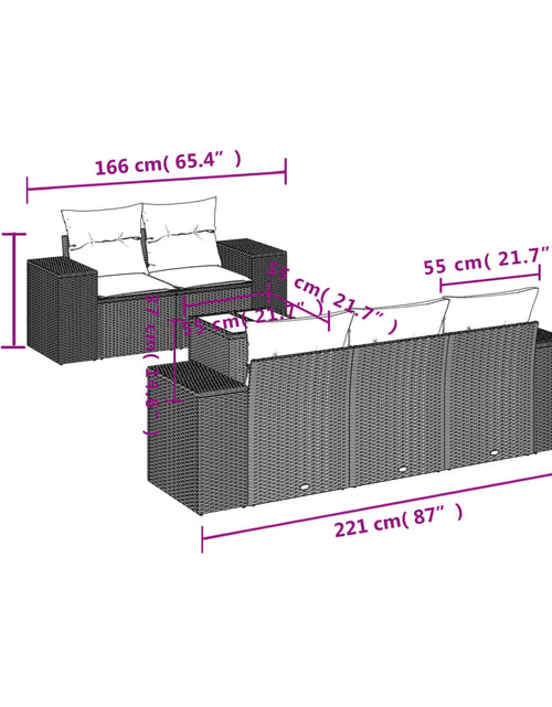 Încărcați imaginea în vizualizatorul Galerie, Set canapele de grădină cu perne, 6 piese, maro, poliratan

