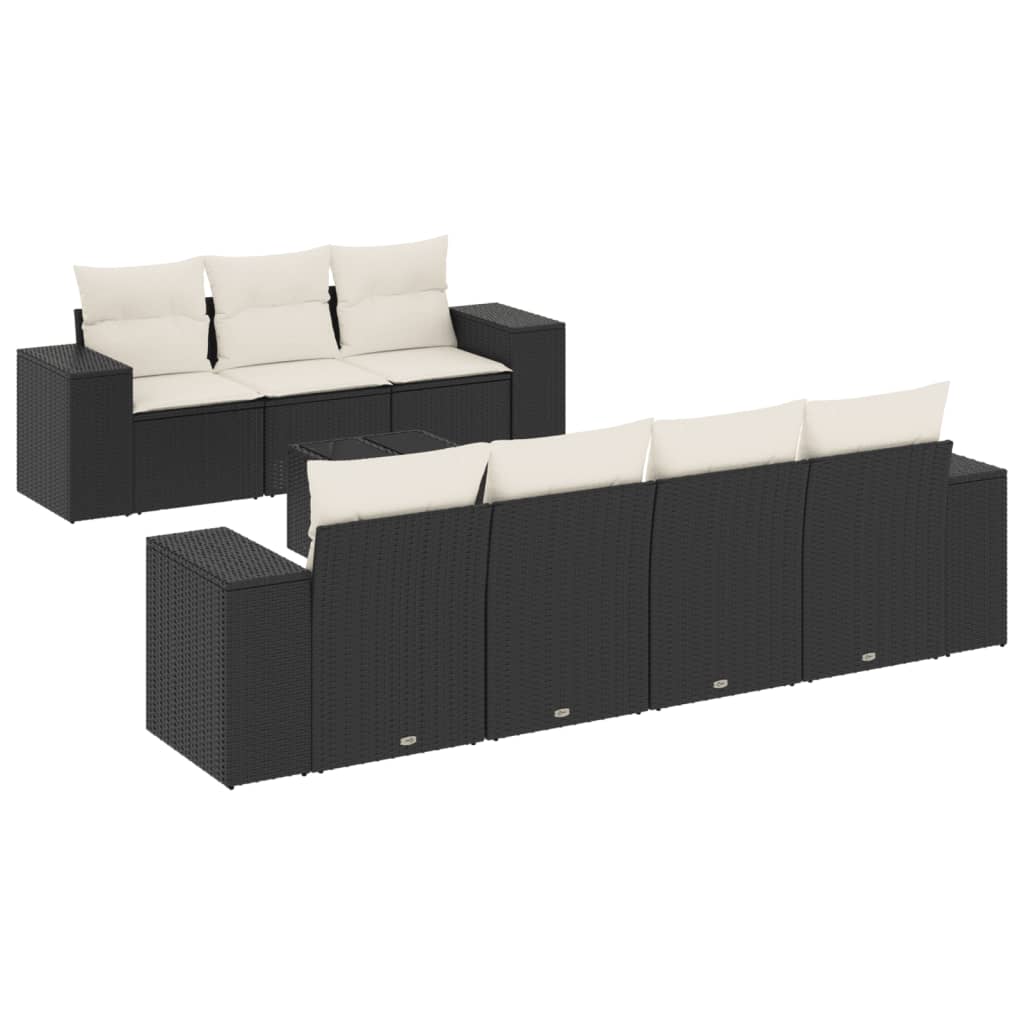 Set mobilier de grădină cu perne, 8 piese, negru, poliratan