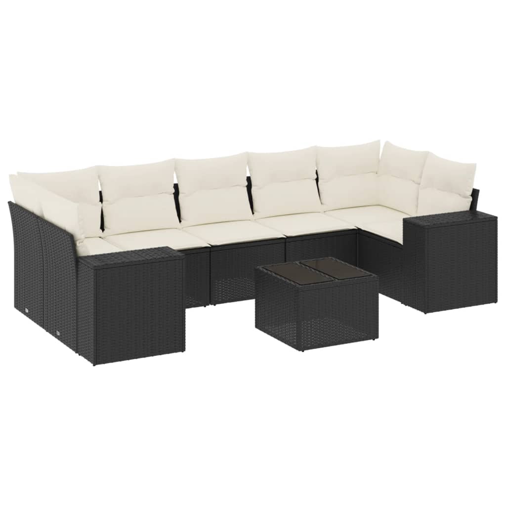 Set mobilier de grădină cu perne, 8 piese, negru, poliratan