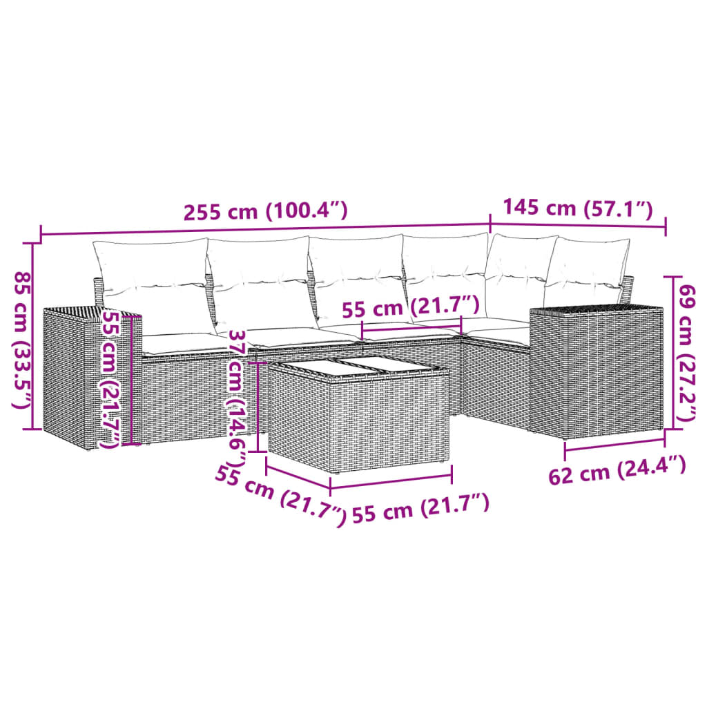 Set mobilier grădină cu perne, 6 piese, gri, poliratan