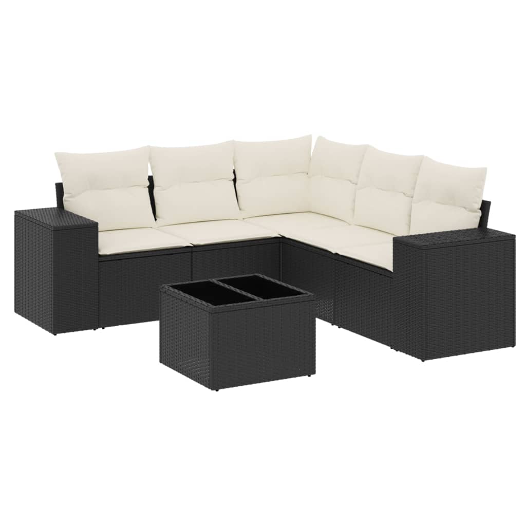 Set mobilier de grădină cu perne, 6 piese, negru, poliratan