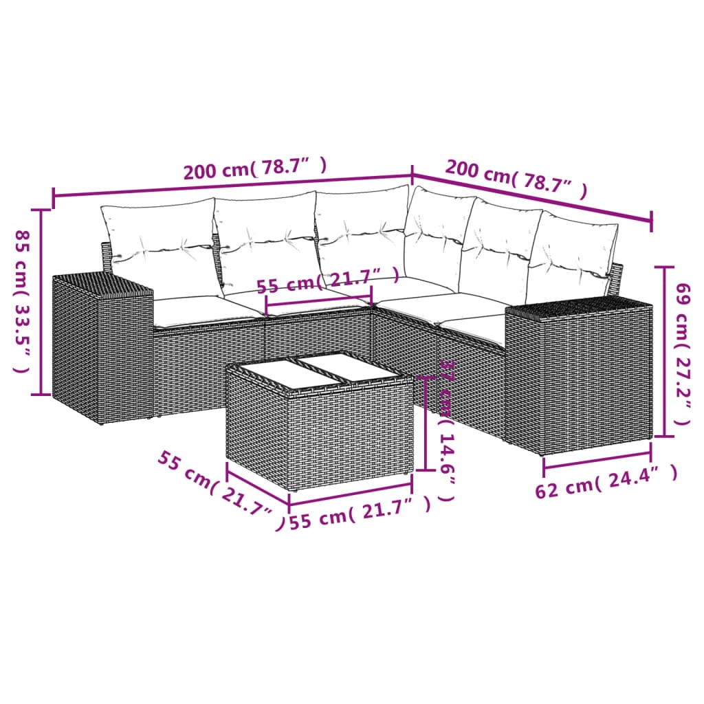 Set canapele de grădină cu perne, 6 piese, bej, poliratan