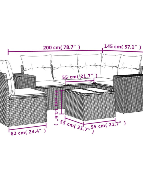 Încărcați imaginea în vizualizatorul Galerie, Set mobilier de grădină cu perne, 6 piese, negru, poliratan
