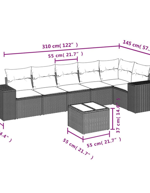 Încărcați imaginea în vizualizatorul Galerie, Set canapele de grădină cu perne, 7 piese, maro, poliratan
