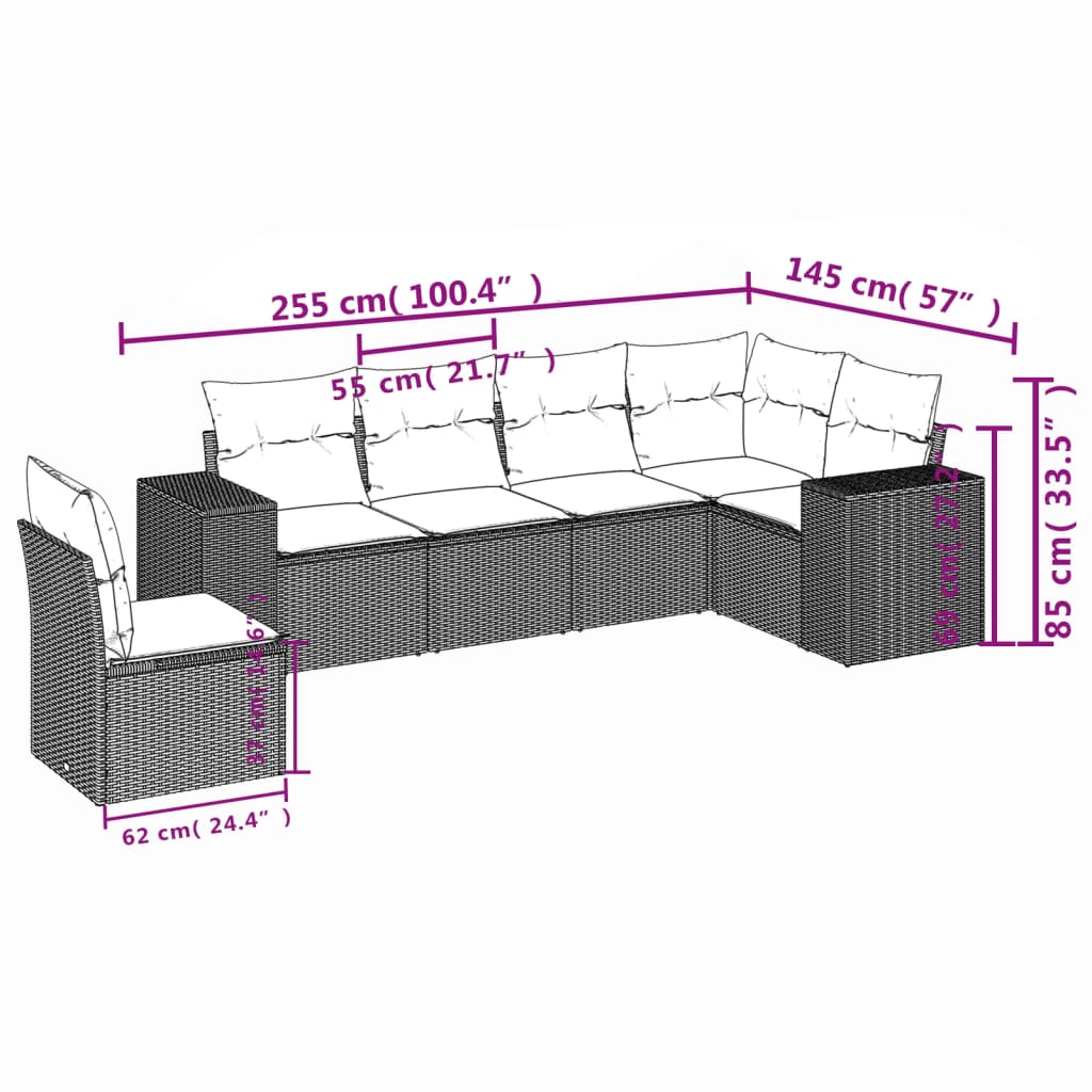 Set canapele de grădină cu perne, 6 piese, maro, poliratan