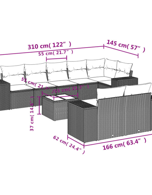 Încărcați imaginea în vizualizatorul Galerie, Set mobilier de grădină cu perne, 9 piese, negru, poliratan
