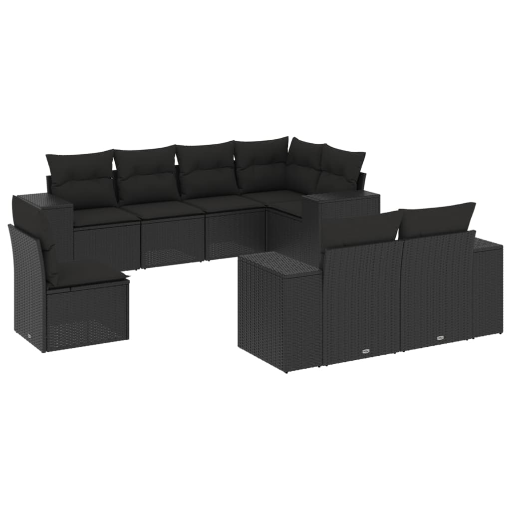 Set mobilier de grădină cu perne, 8 piese, negru, poliratan