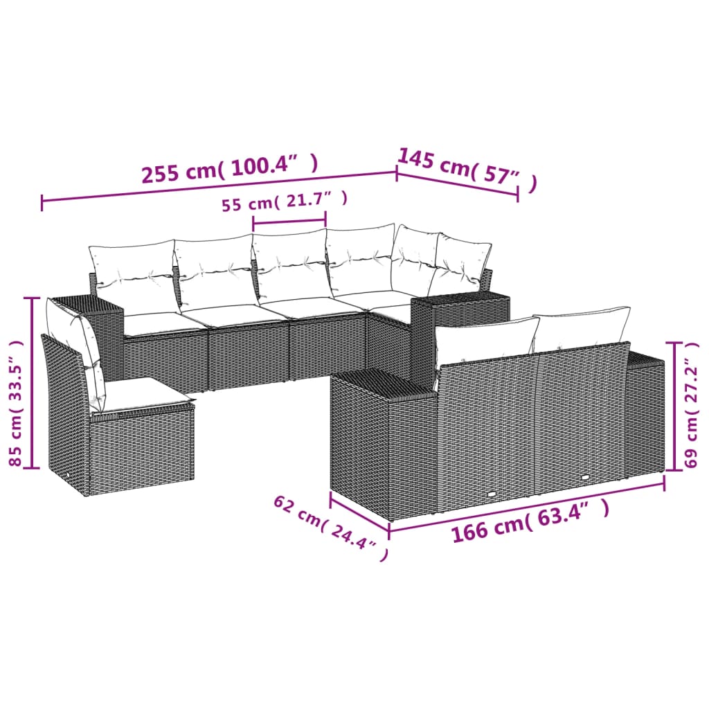 Set canapele de grădină, 8 piese, cu perne, bej, poliratan