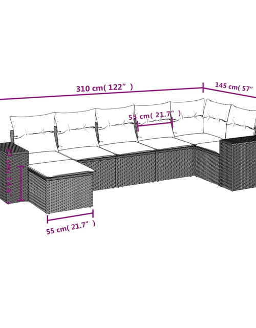 Încărcați imaginea în vizualizatorul Galerie, Set canapele de grădină cu perne, 7 piese, maro, poliratan
