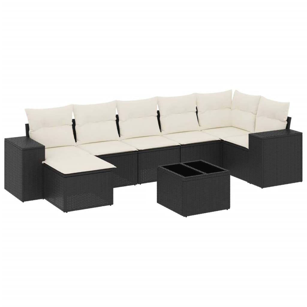 Set mobilier de grădină cu perne, 8 piese, negru, poliratan