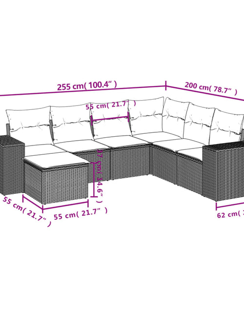 Загрузите изображение в средство просмотра галереи, Set canapele de grădină cu perne, 7 piese, maro, poliratan
