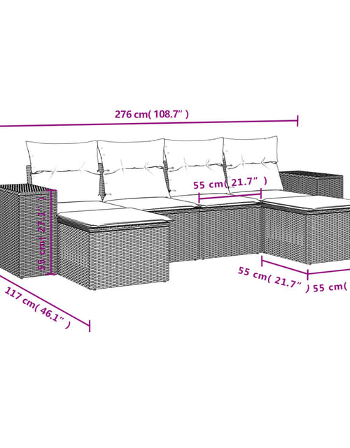 Încărcați imaginea în vizualizatorul Galerie, Set canapele de grădină cu perne, 6 piese, maro, poliratan
