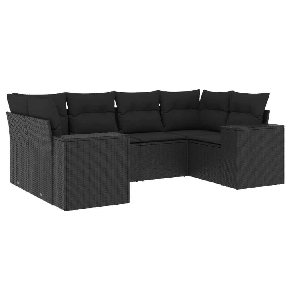 Set mobilier de grădină cu perne, 6 piese, negru, poliratan