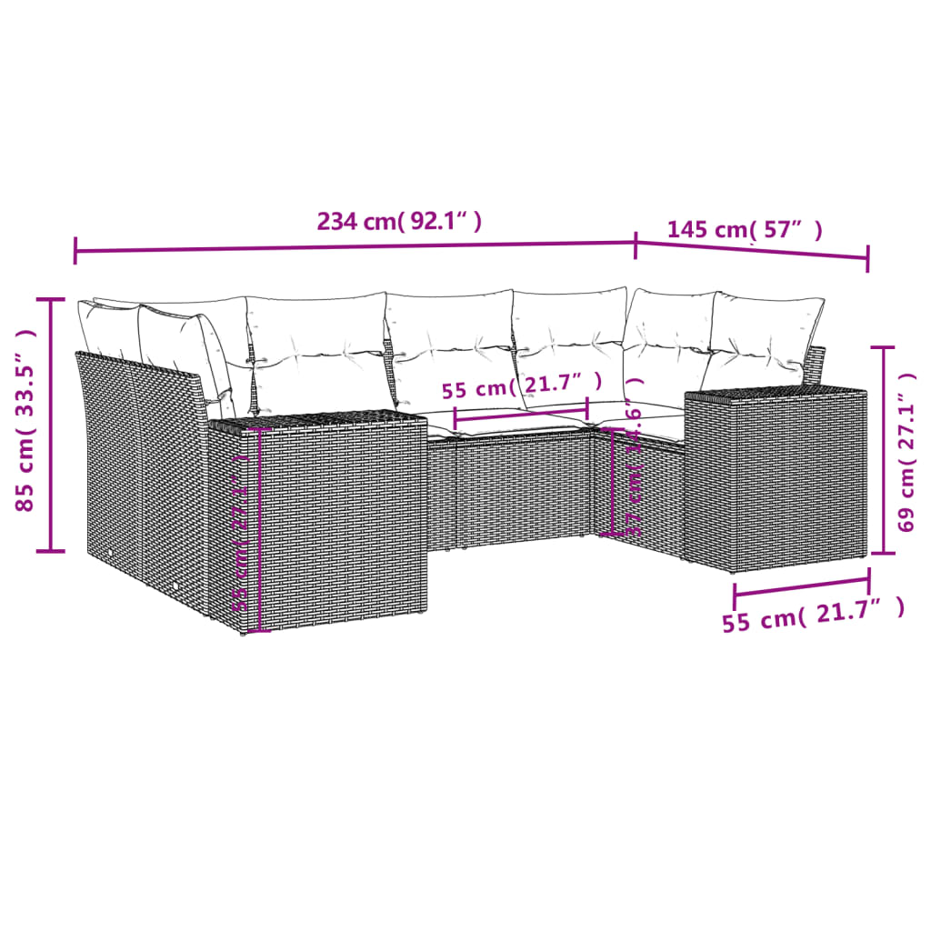 Set mobilier de grădină cu perne, 6 piese, negru, poliratan