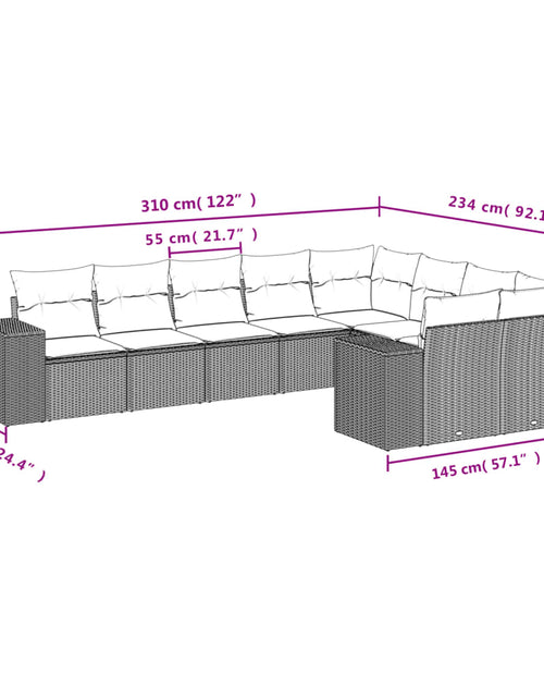 Încărcați imaginea în vizualizatorul Galerie, Set canapele de grădină, 9 piese, cu perne, bej, poliratan
