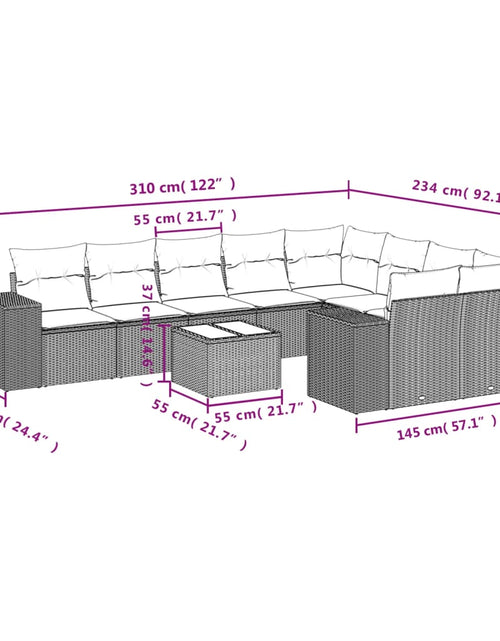 Загрузите изображение в средство просмотра галереи, Set mobilier de grădină cu perne, 10 piese, gri, poliratan
