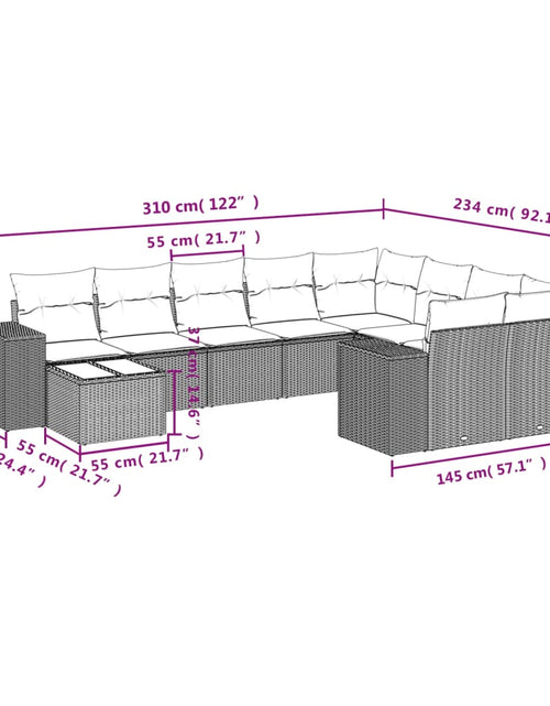 Загрузите изображение в средство просмотра галереи, Set mobilier de grădină cu perne, 10 piese, gri, poliratan
